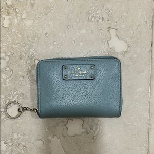 kate spade pebble leather zip key wallet in slate blue